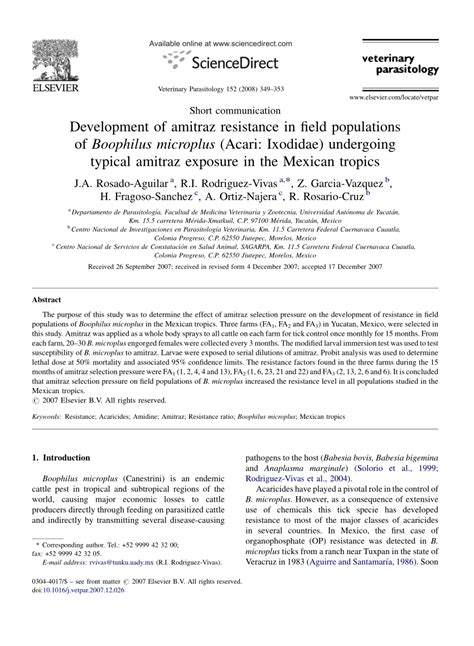 (PDF) Development of amitraz resistance in field populations of Boophilus microplus (Acari ...