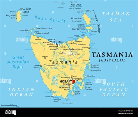 Tasmania, island state of Australia, political map with capital Hobart Stock Vector Image & Art ...