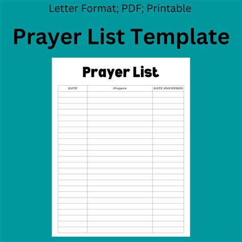 Prayer List, Printable Template, Prayer Partner, Christian Prayer, Date ...