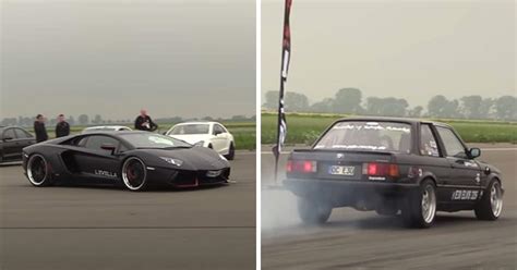 Watch Super Powerful Modified BMW 325i Gusheshe Takes On Lamborghini Aventador in Epic Drag Race ...