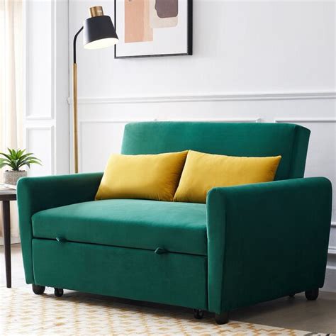 Mercer41 Convertible Sleeper Loveseat Sofa Green With 2 Toss Throw ...