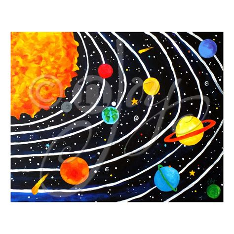 Solar System wall art print for childrens rooms 20x16 inch | Etsy