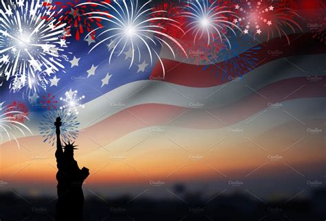 American flag with fireworks ~ Holiday Photos ~ Creative Market