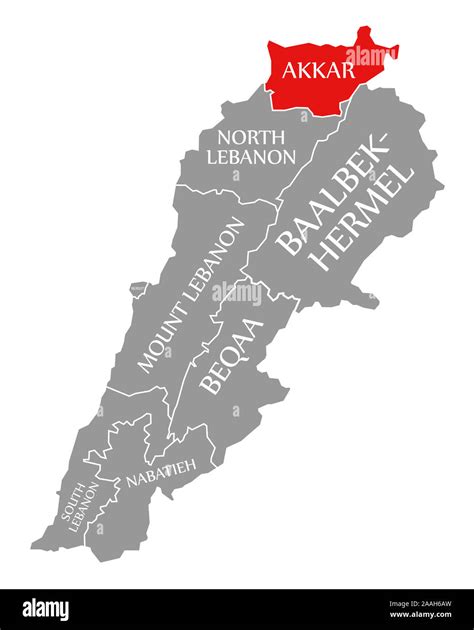 Akkar red highlighted in map of Lebanon Stock Photo - Alamy