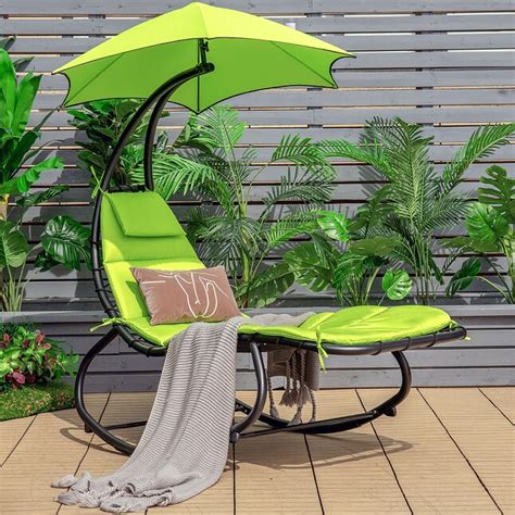 Costway Green Metal Frame Chaise Lounge Chair with Green Cushioned Seat in the Patio Chairs ...