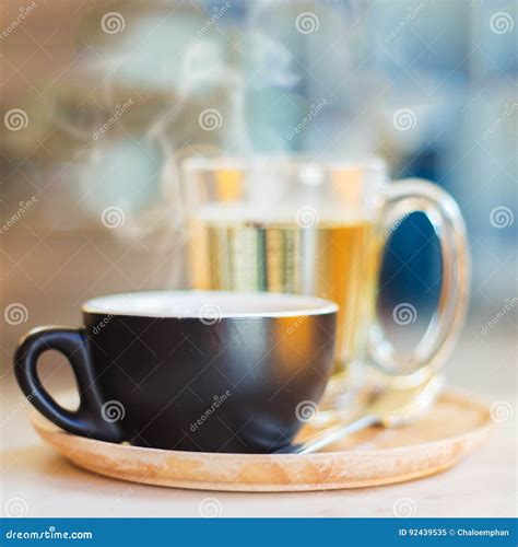 Close Up Coffee Cup with Steam on Table in Cafe. Stock Image - Image of ...