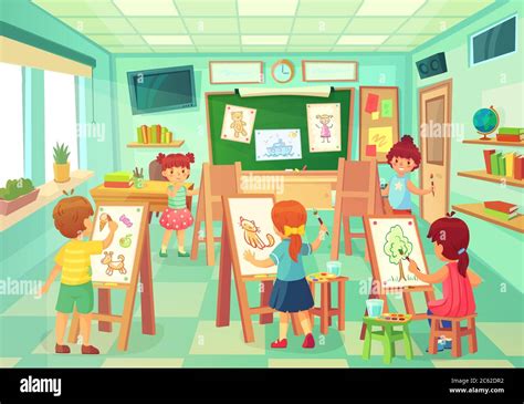 Kids drawing in art class. Vector art education Stock Vector Image & Art - Alamy