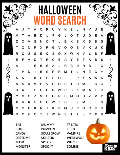 FREE Printable Halloween Word Search Puzzle - Jinxy Kids