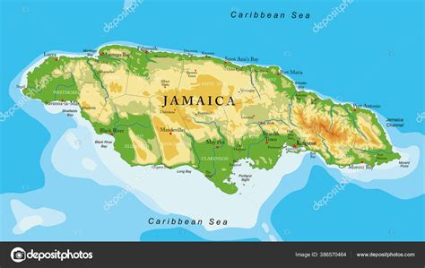 Jamaica Highly Detailed Physical Map Vector Format All Relief Forms Stock Vector Image by ...