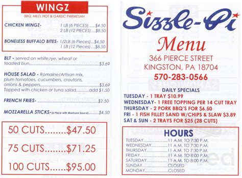 Sizzle Pi Pizza menu in Kingston, Pennsylvania, USA