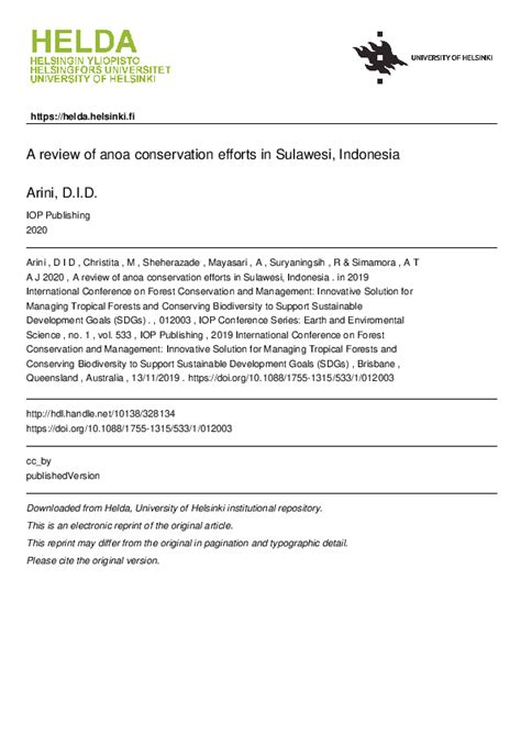 (PDF) Review of Anoa Conservation Efforts in Sulawesi, Indonesia