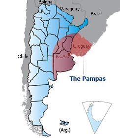 un mapa de las Pampas que esta situadao en parte de Uruguay y en parte de Argentina. Los guachos ...