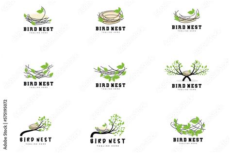 Bird's Nest Logo Design, Bird House Vector For Eggs, Bird Tree Logo Illustration Stock Vector ...