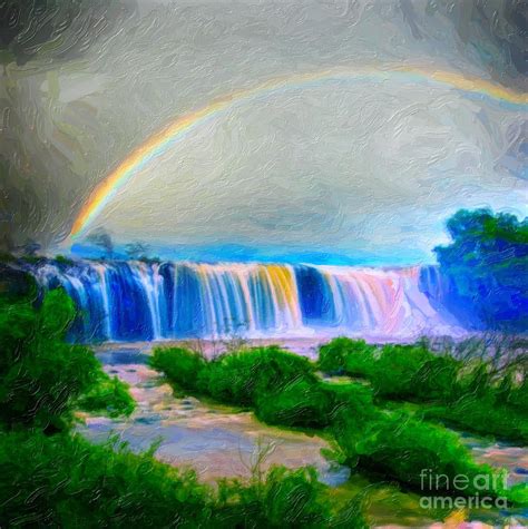 Rainbow over the waterfall Painting by Celestial Images - Fine Art America