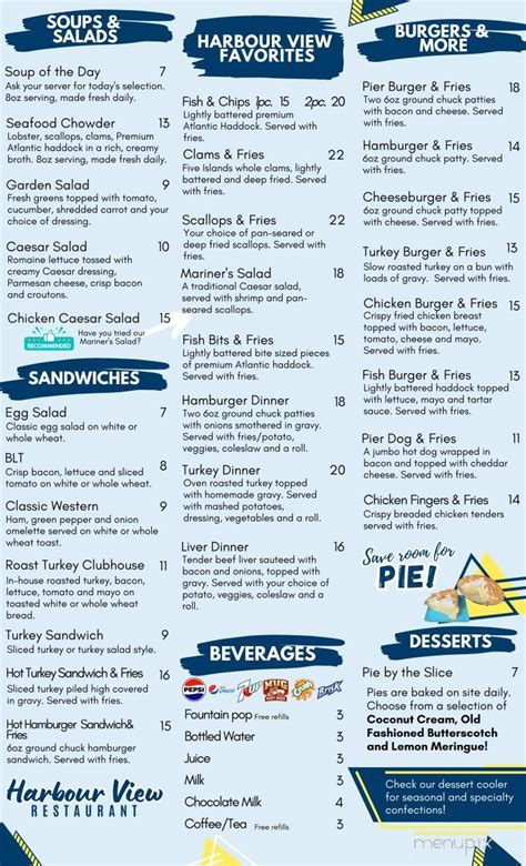 Menu of Harbour View Restaurant in Parrsboro, NS B0M 1S0