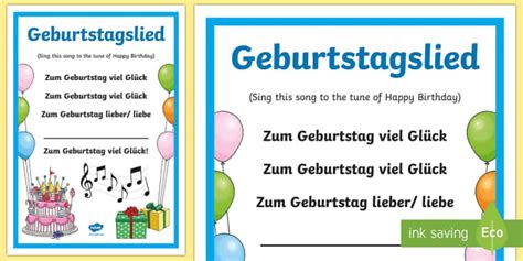 Birthday Song Lyrics German (teacher made) - Twinkl