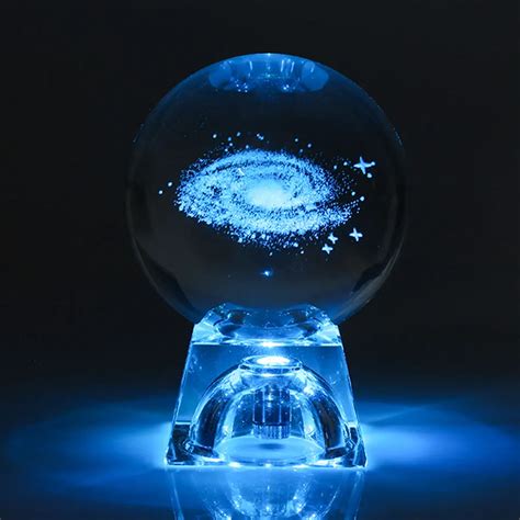 6cm 3D Engraved Galaxy solar system Crystal lamp night light luminous Craft Glass round Sphere ...