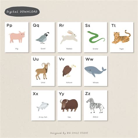 PRINTABLE Animal Alphabet Flashcards for Kids, Montessori Preschool ABC Cards, Pre K Homeschool ...