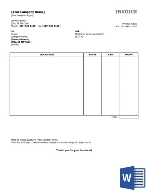 Sample Invoice Template Word – PARAHYENA