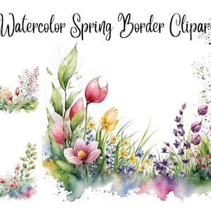 10 Watercolor Spring Border Clipart Jpgs,commercial Use,digital Download,card Making, Mixed ...