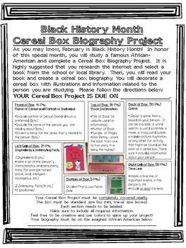 Black History Month Cereal Box Biography with Rubric by Jackie Panzica Davis