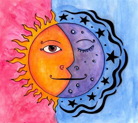 Sun Painting - Sun And Moon by Jessica Kauffman | Sun and moon drawings, Moon painting, Moon ...