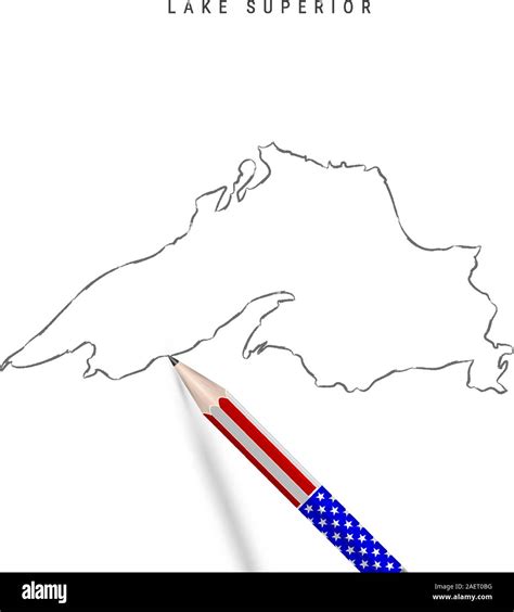 Lake Superior vector map pencil sketch. Lake Superior outline contour map with 3D pencil in ...