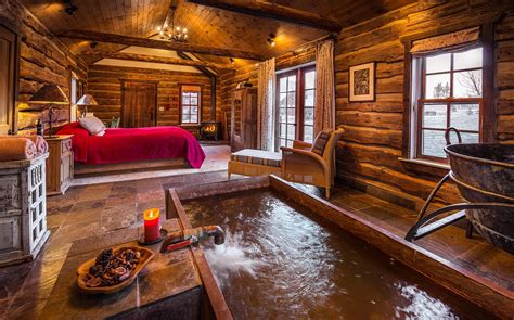 The interior of Well House Cabin. With private indoor hot spring tub ...