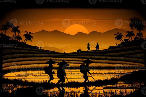 silhouette farmer working in the sunset in the field. Generative ai. 21598598 Stock Photo at ...