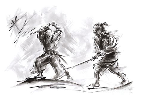 Samurai Fight. Painting by Mariusz Szmerdt