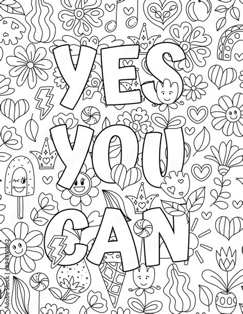 Yes You Can. Cute coloring pages for kids and adults. Motivational ...