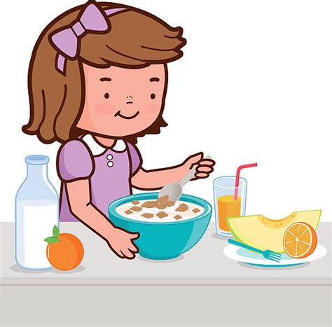 Kid Eating Breakfast Clip Art, Vector Images & Illustrations - iStock