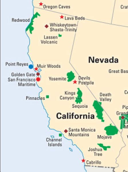 List of National Parks in California and Map