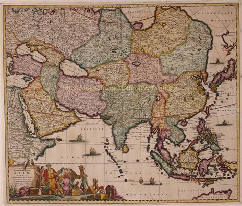 old map of Asia antique engraving original 17th century print Dutch history