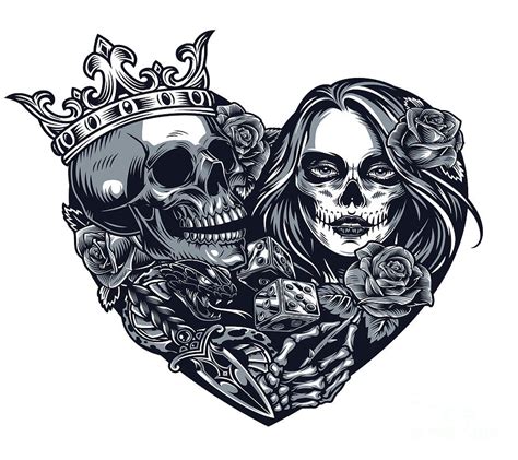 Love Shaped Skull Couples Digital Art by Noirty Designs - Fine Art America