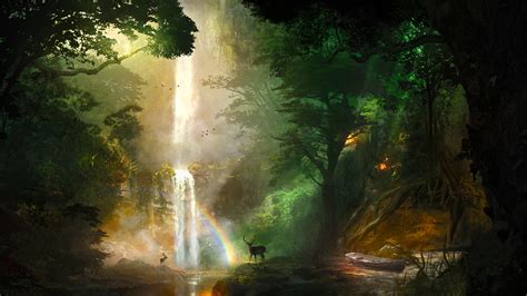 2560x1440 Jungle Deer Boat Forest Landscape Nature Artwork 1440P Resolution HD 4k Wallpapers ...