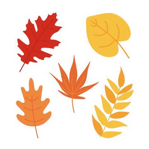 Autumn leaves set isolated on white background. Simple cartoon flat style. Vector illustration ...