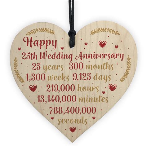 Happy 25th Wedding Anniversary Card Gift Heart Twenty Five Years