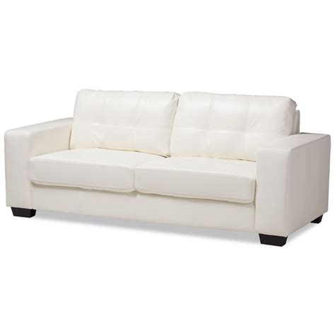 Baxton Studio Adalynn Faux Leather Upholstered Sofa in White - Walmart ...