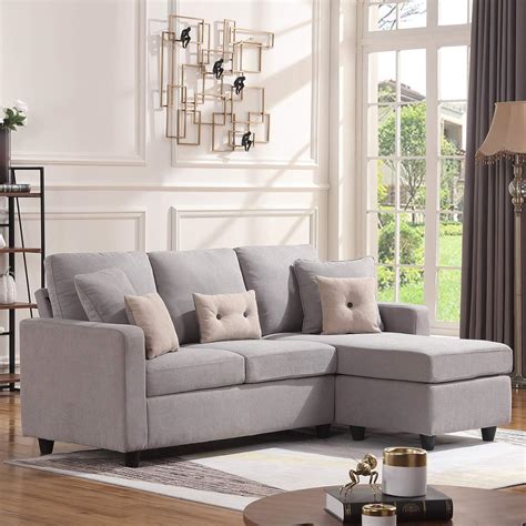 HONBAY Convertible Sectional Sofa Couch, L-Shaped Couch with Modern Linen Fabric for Small Space ...