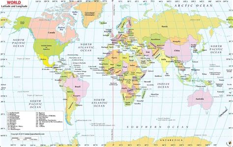 World Map With Latitude And Longitude Laminated (36 W X 23, 55% OFF