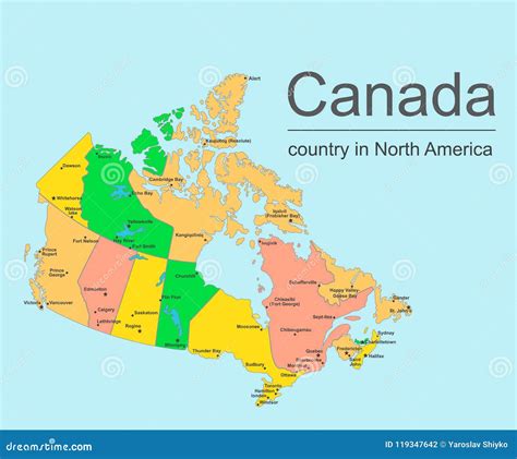 Canada Map with Provinces and Cities, Vector Illustration Stock Vector - Illustration of vector ...