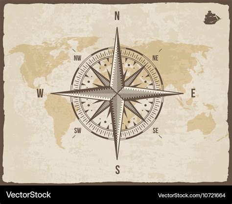 Vintage Nautical Compass Old World Map on Vector Image