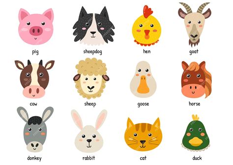 Premium Vector | Cute farm animal faces for baby and children design. Funny heads of farm ...