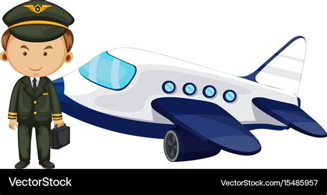 Pilot and airplane on white background Royalty Free Vector