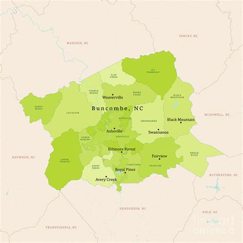 NC Buncombe County Vector Map Green Digital Art by Frank Ramspott - Pixels