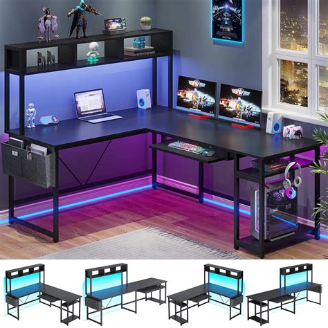 Buy SEDETA L Shaped Gaming Desk, Reversible 94.5” Computer Desk, Gaming Desk with Led Lights ...