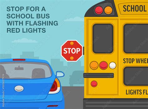 Safe driving rules and tips. School bus stop rules. Stop for a bus with ...