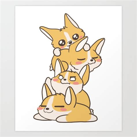 Cute Corgis Adorable Dog, Kawaii Anime Chibi Corgi Art Print by BeKindShine | Society6