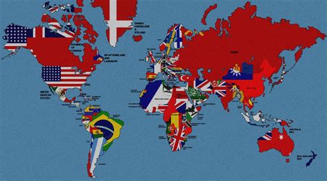 A (mostly) accurate world map depicting all flags of the respective nations and their ...